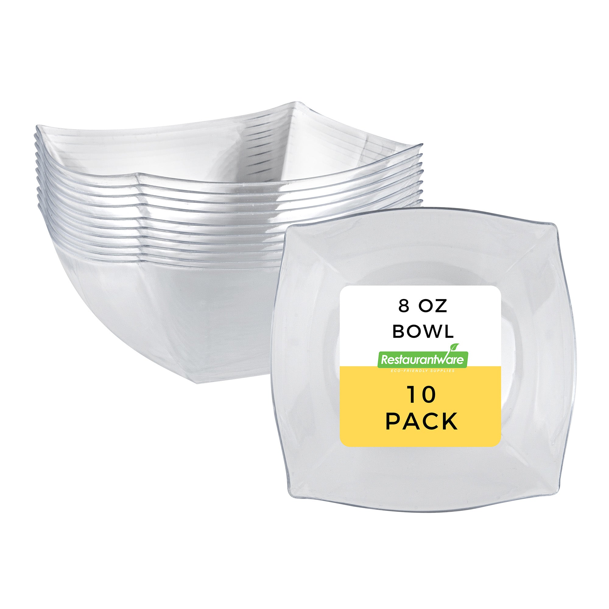 Moderna 8 oz Square Clear Plastic Bowl - 4 1/2" x 4 1/2" x 2" - 10 count box