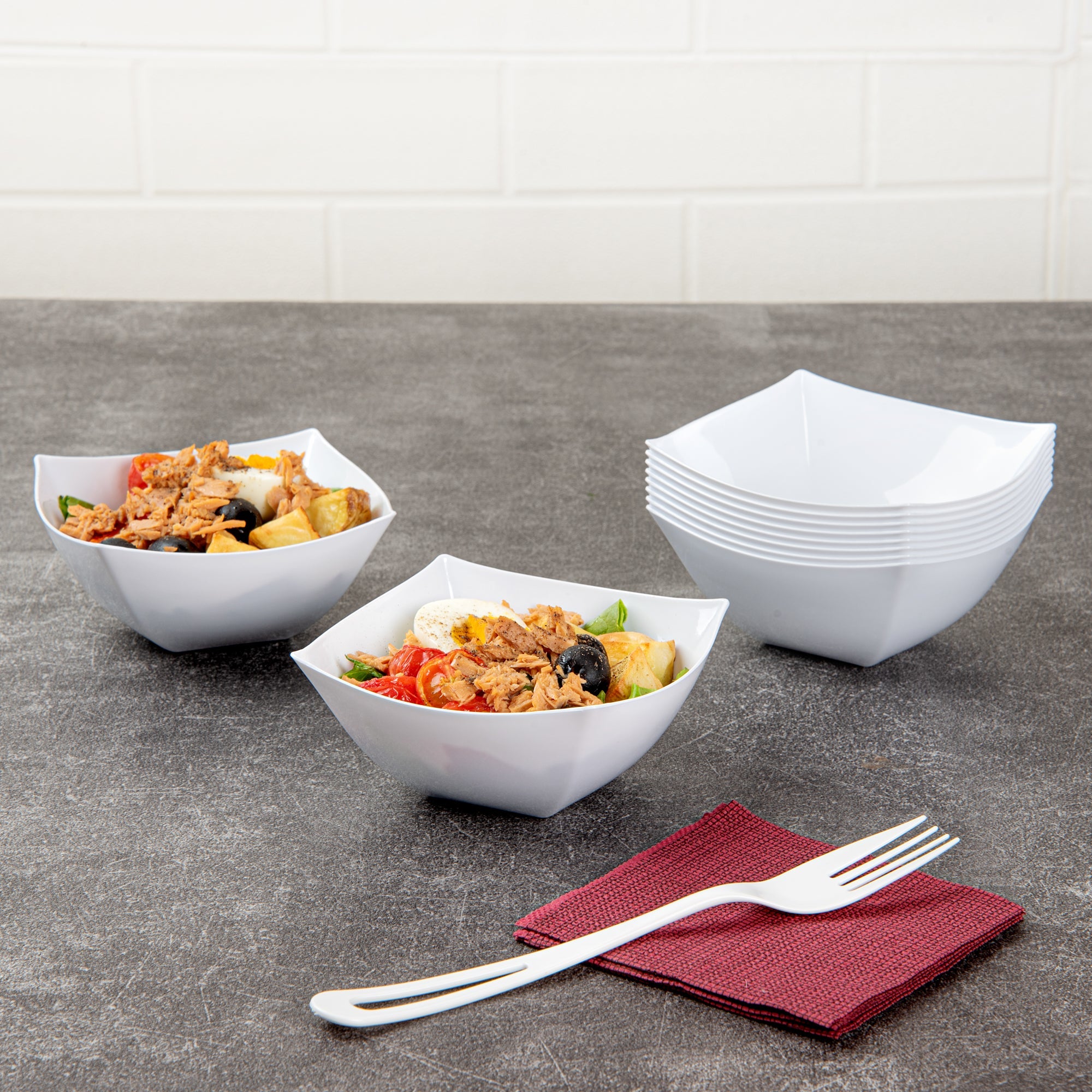 Moderna 8 oz Square White Plastic Bowl - 4 1/2" x 4 1/2" x 2" - 10 count box