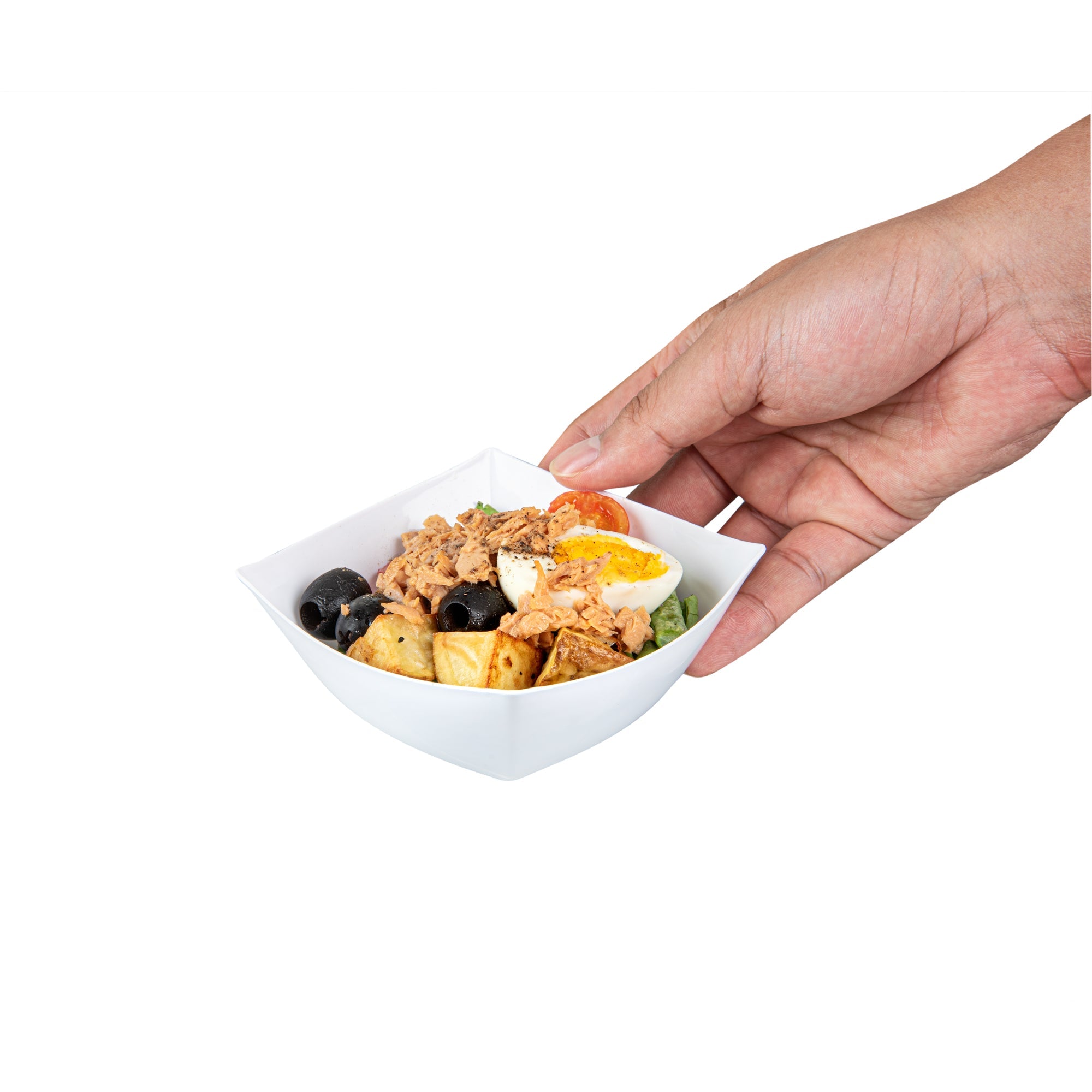Moderna 8 oz Square White Plastic Bowl - 4 1/2" x 4 1/2" x 2" - 10 count box