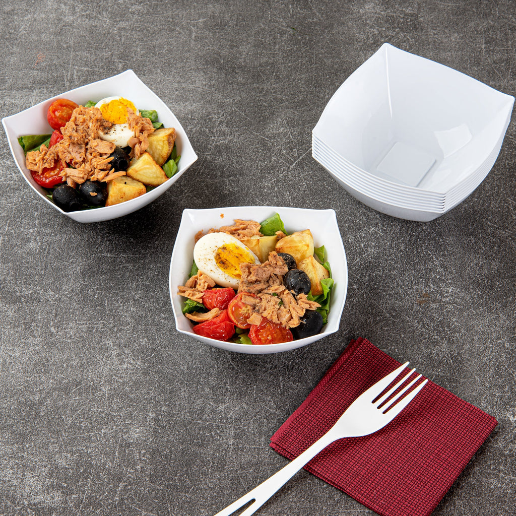 Moderna 8 oz Square White Plastic Bowl - 4 1/2" x 4 1/2" x 2" - 10 count box