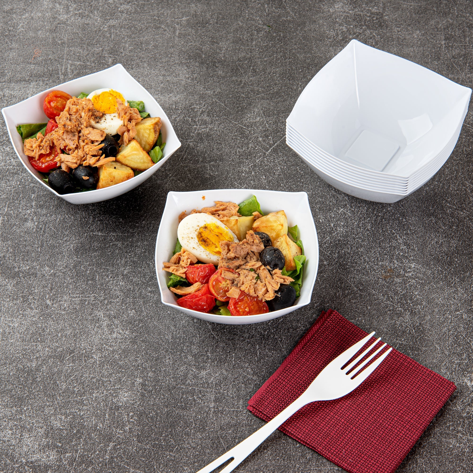 Moderna 8 oz Square White Plastic Bowl - 4 1/2" x 4 1/2" x 2" - 10 count box