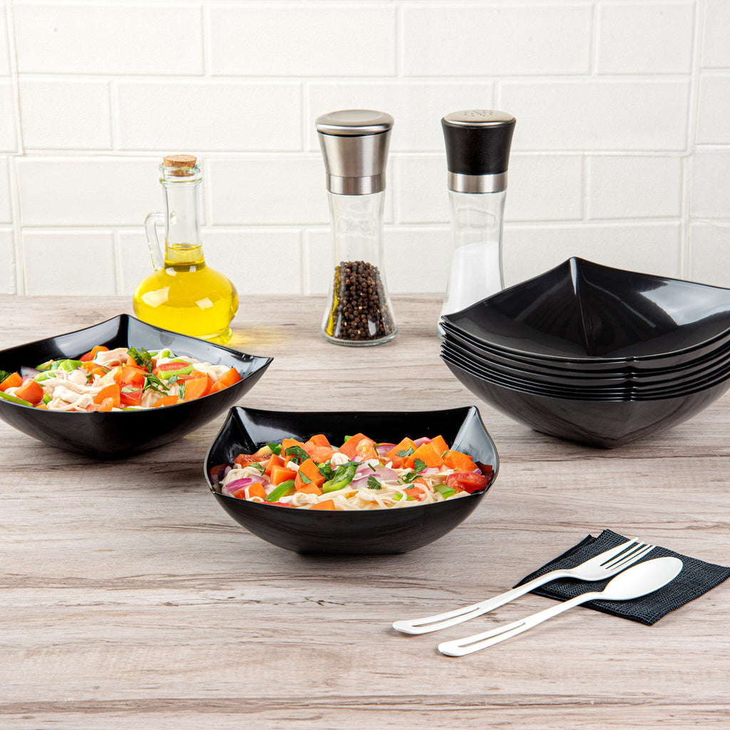 Moderna 32 oz Square Black Plastic Bowl - 7 3/4" x 7 3/4" x 2 1/4" - 10 count box
