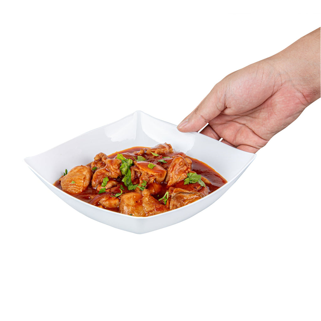 Moderna 32 oz Square White Plastic Bowl - 7 3/4" x 7 3/4" x 2 1/4" - 10 count box