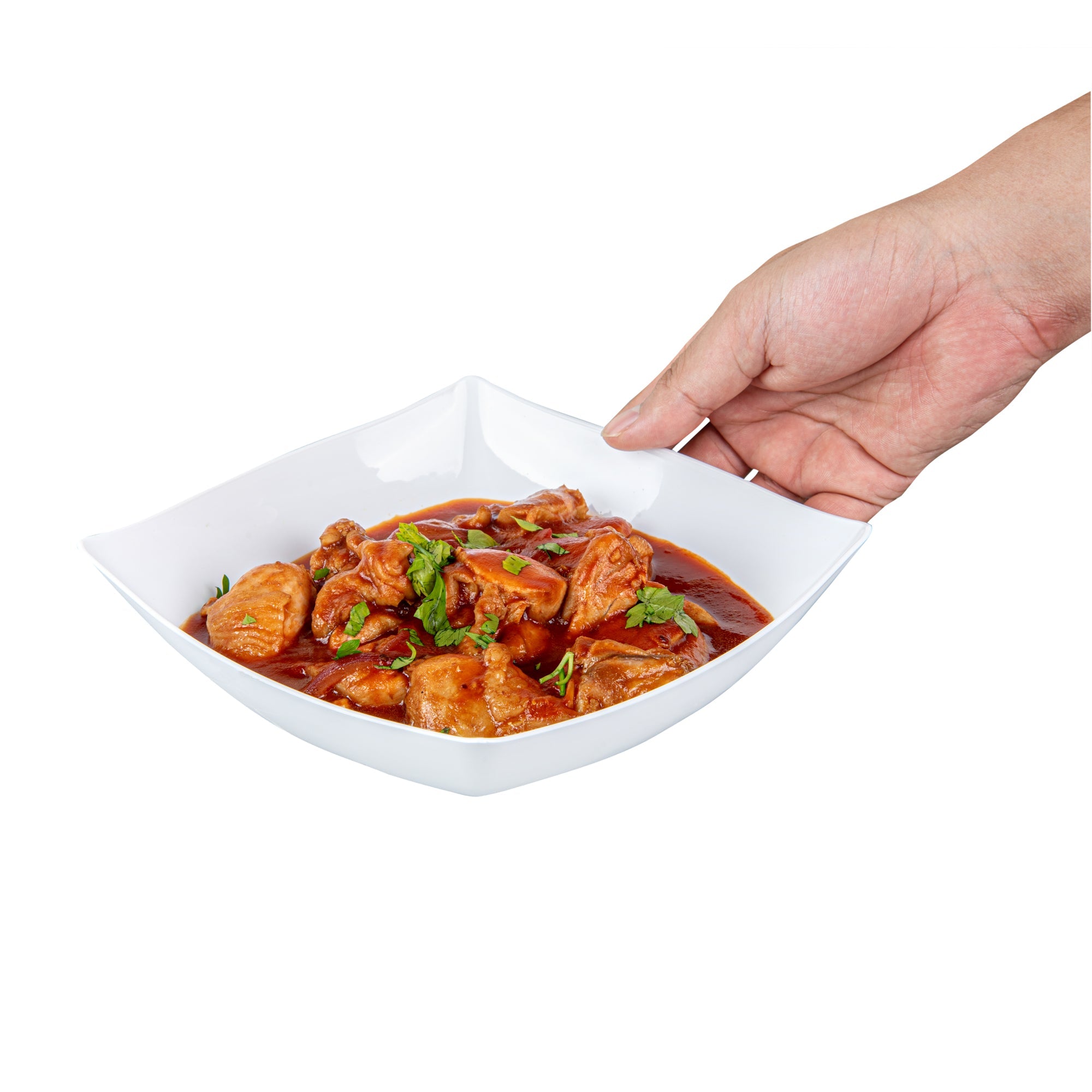 Moderna 32 oz Square White Plastic Bowl - 7 3/4" x 7 3/4" x 2 1/4" - 10 count box