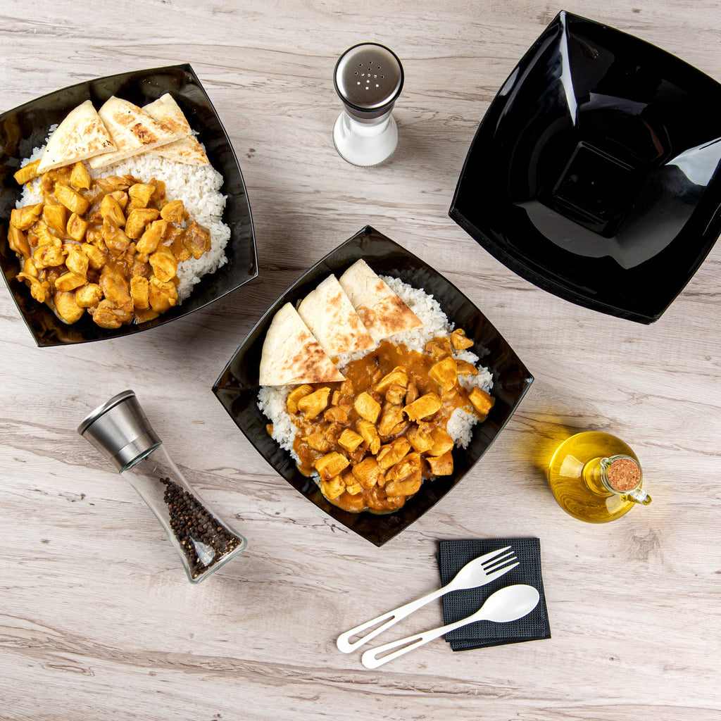 Moderna 64 oz Square Black Plastic Serving Bowl - 9 3/4" x 9 3/4" x 3" - 10 count box