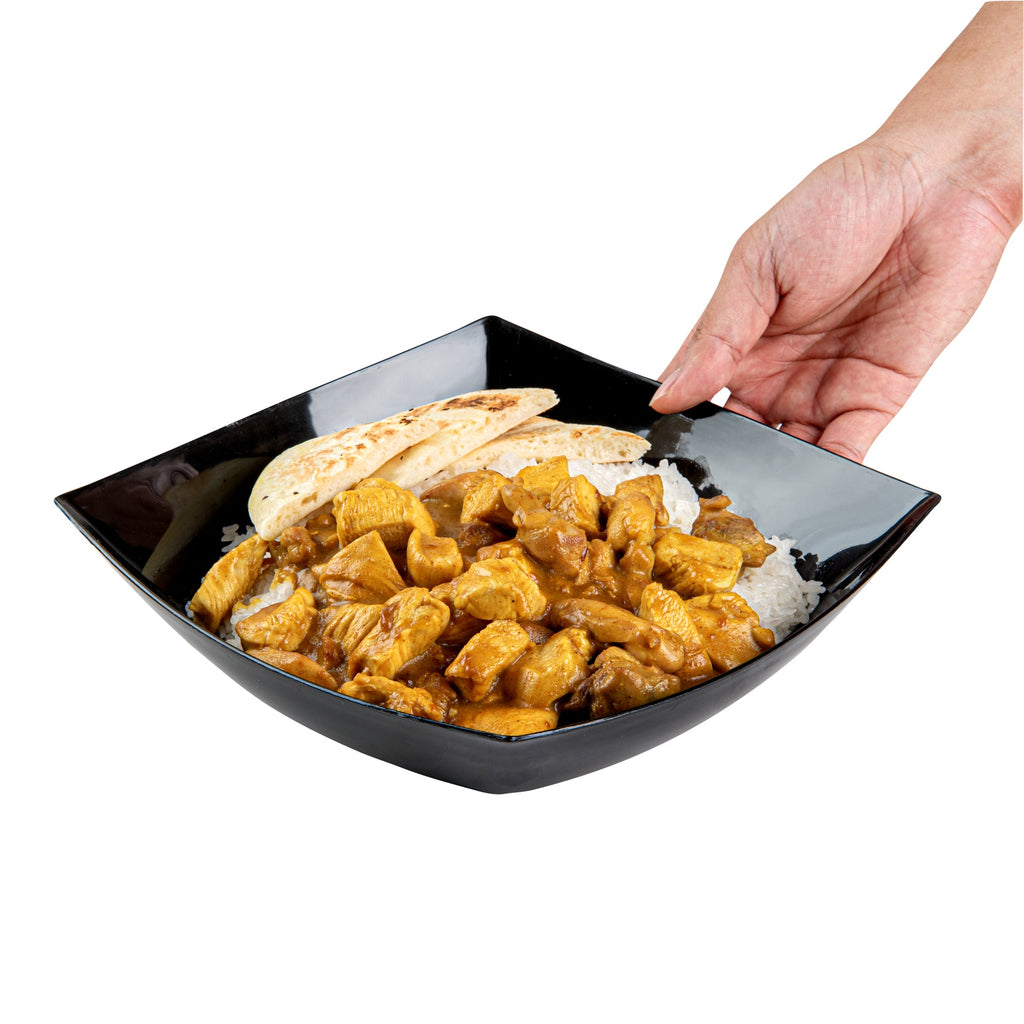 Moderna 64 oz Square Black Plastic Serving Bowl - 9 3/4" x 9 3/4" x 3" - 100 count box