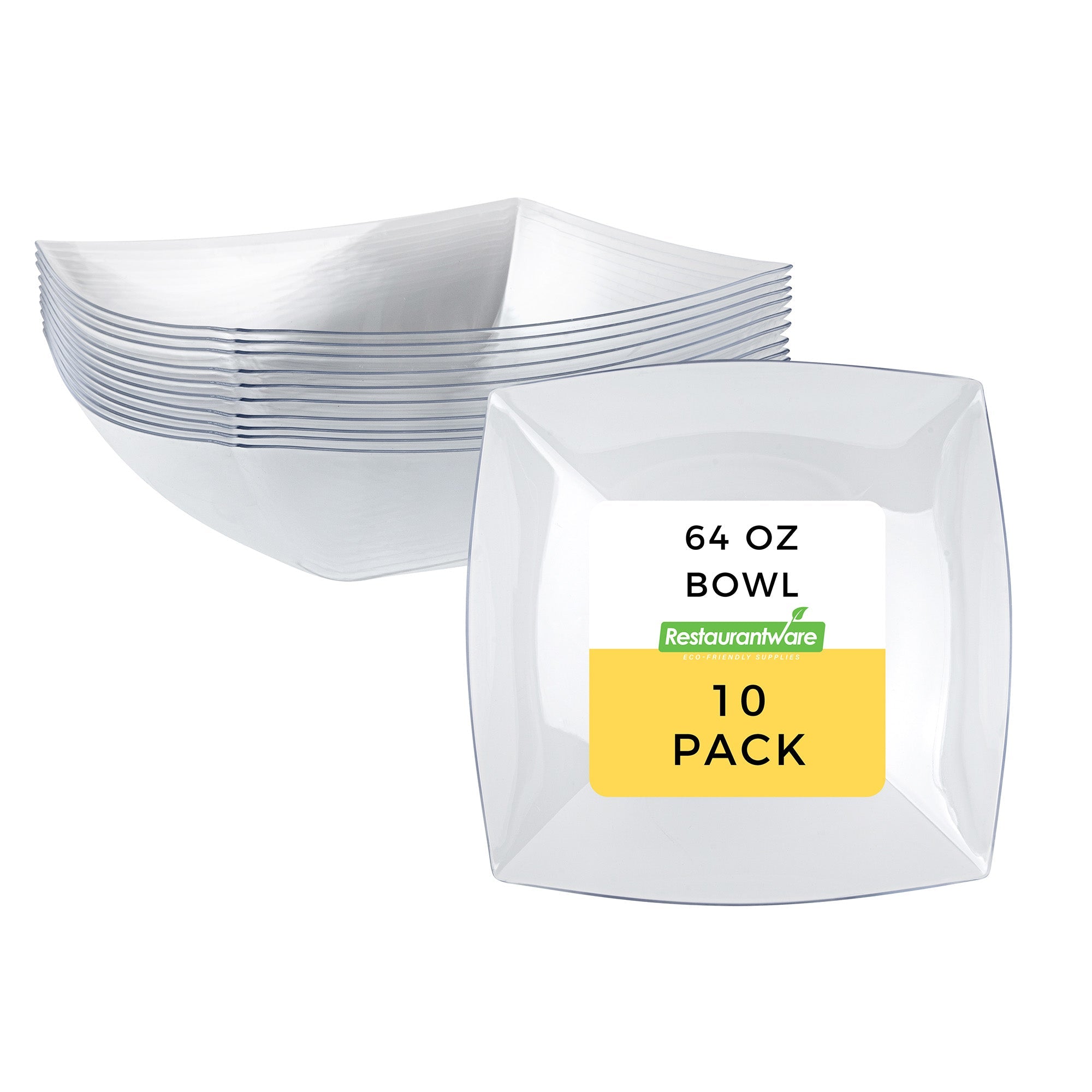Moderna 64 oz Square Clear Plastic Serving Bowl - 9 3/4" x 9 3/4" x 3" - 10 count box
