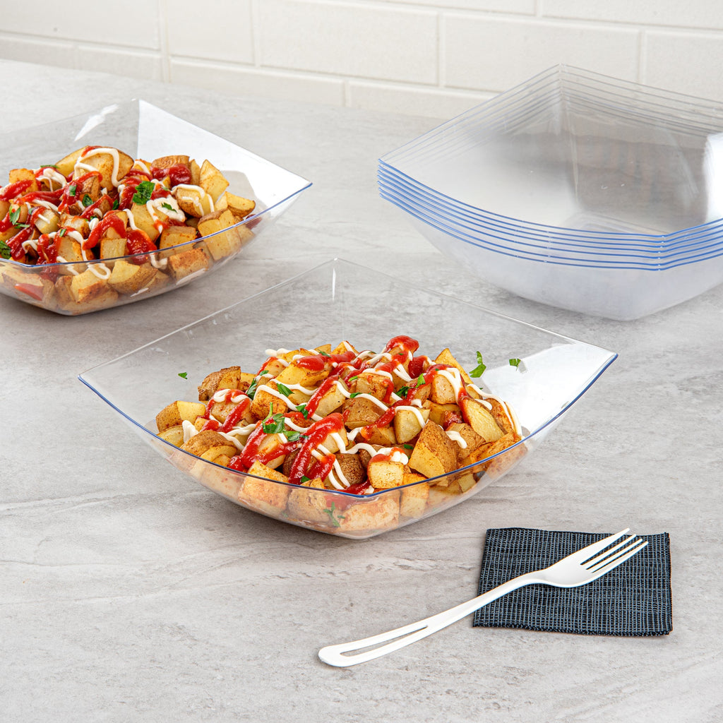 Moderna 64 oz Square Clear Plastic Serving Bowl - 9 3/4" x 9 3/4" x 3" - 10 count box