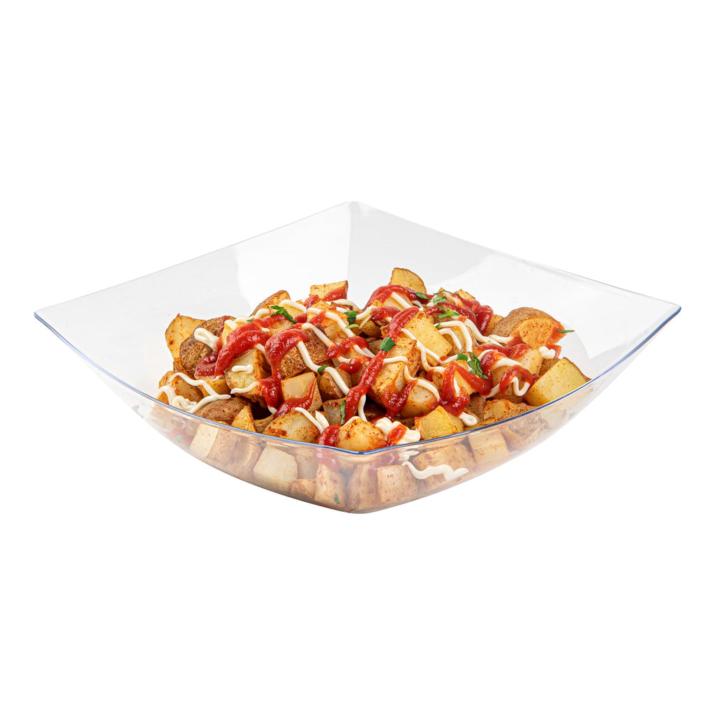 Moderna 64 oz Square Clear Plastic Serving Bowl - 9 3/4" x 9 3/4" x 3" - 10 count box