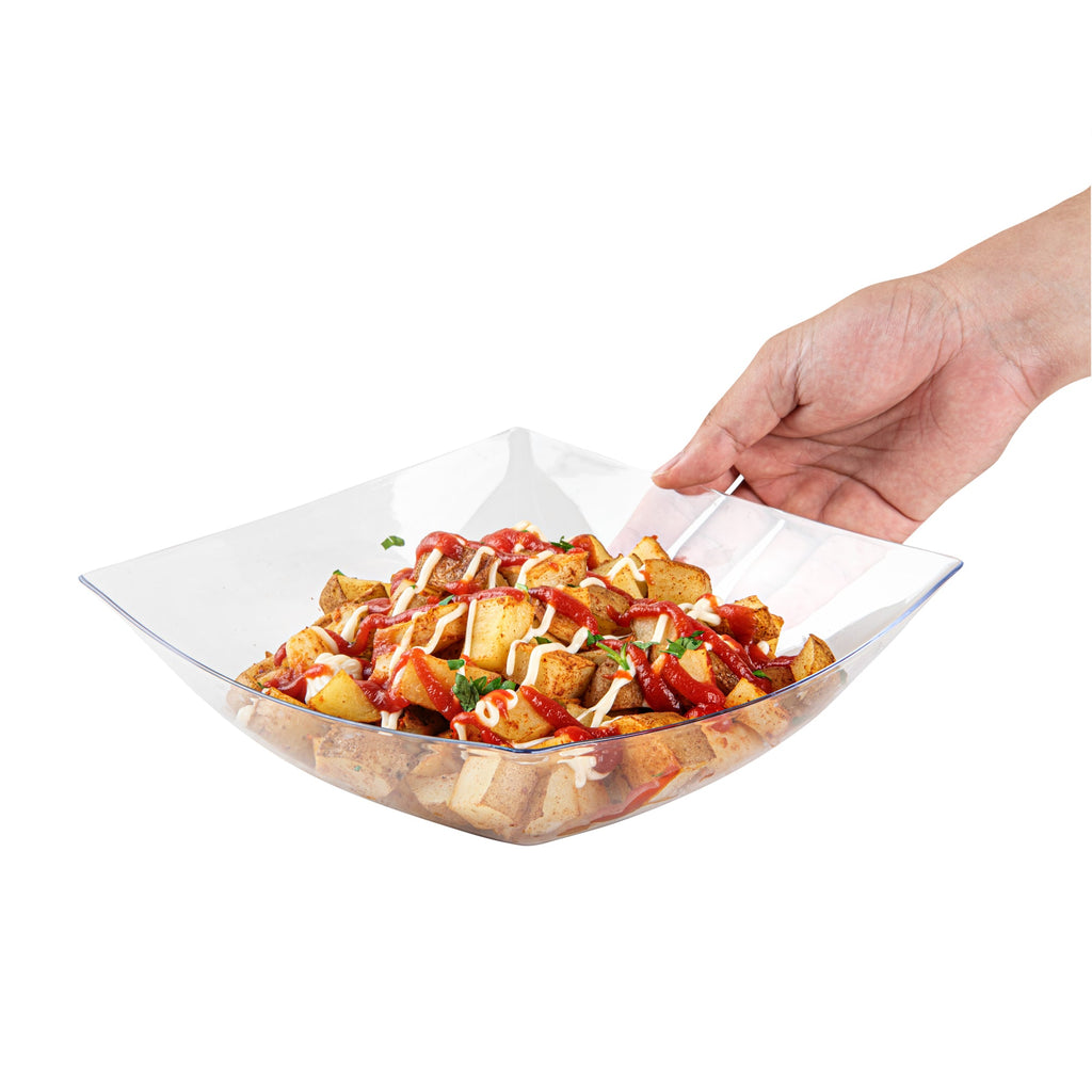Moderna 64 oz Square Clear Plastic Serving Bowl - 9 3/4" x 9 3/4" x 3" - 10 count box