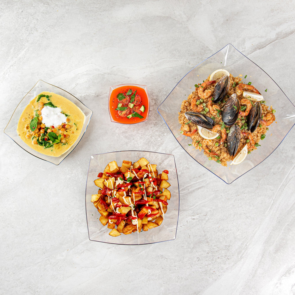Moderna 64 oz Square Clear Plastic Serving Bowl - 9 3/4" x 9 3/4" x 3" - 10 count box