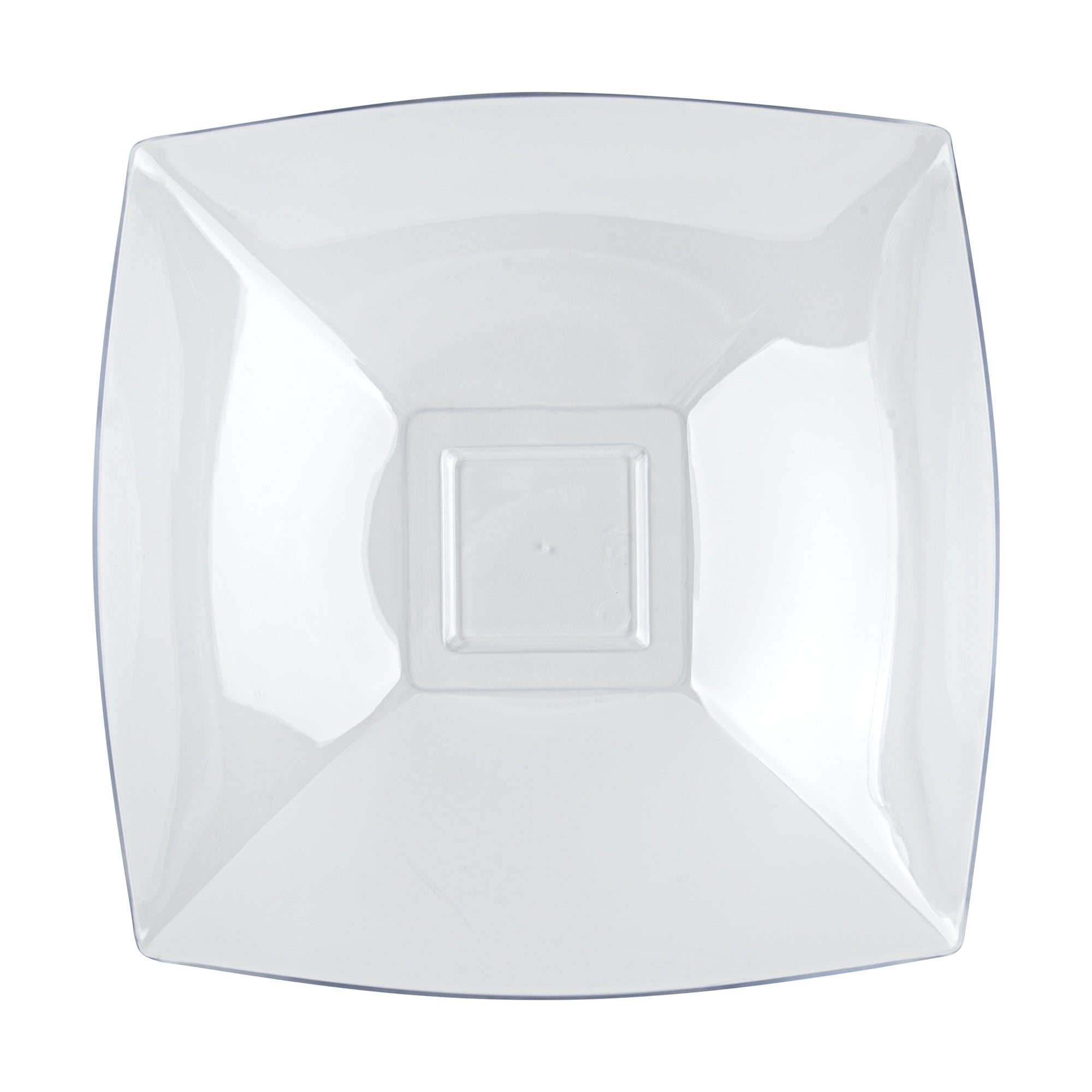 Moderna 64 oz Square Clear Plastic Serving Bowl - 9 3/4" x 9 3/4" x 3" - 100 count box