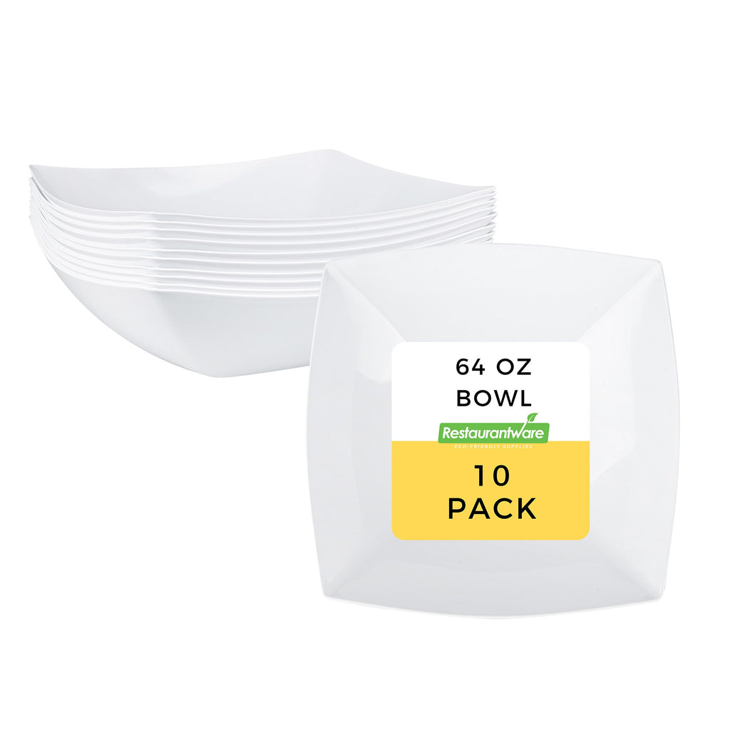 Moderna 64 oz Square White Plastic Serving Bowl - 9 3/4" x 9 3/4" x 3" - 10 count box