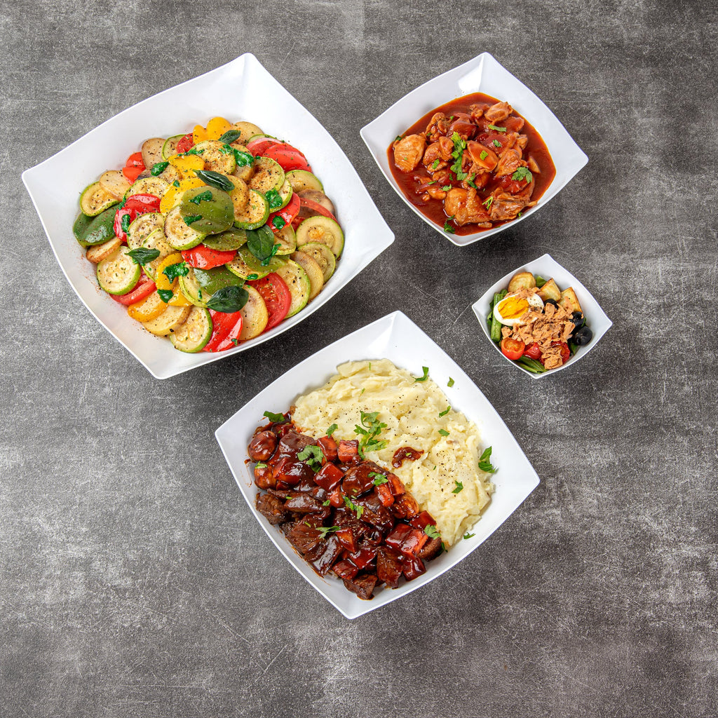 Moderna 64 oz Square White Plastic Serving Bowl - 9 3/4" x 9 3/4" x 3" - 10 count box