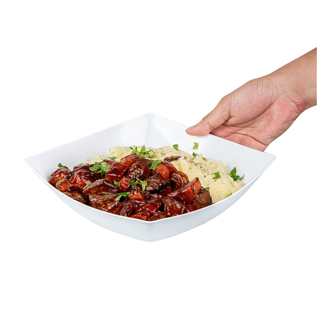 Moderna 64 oz Square White Plastic Serving Bowl - 9 3/4" x 9 3/4" x 3" - 100 count box