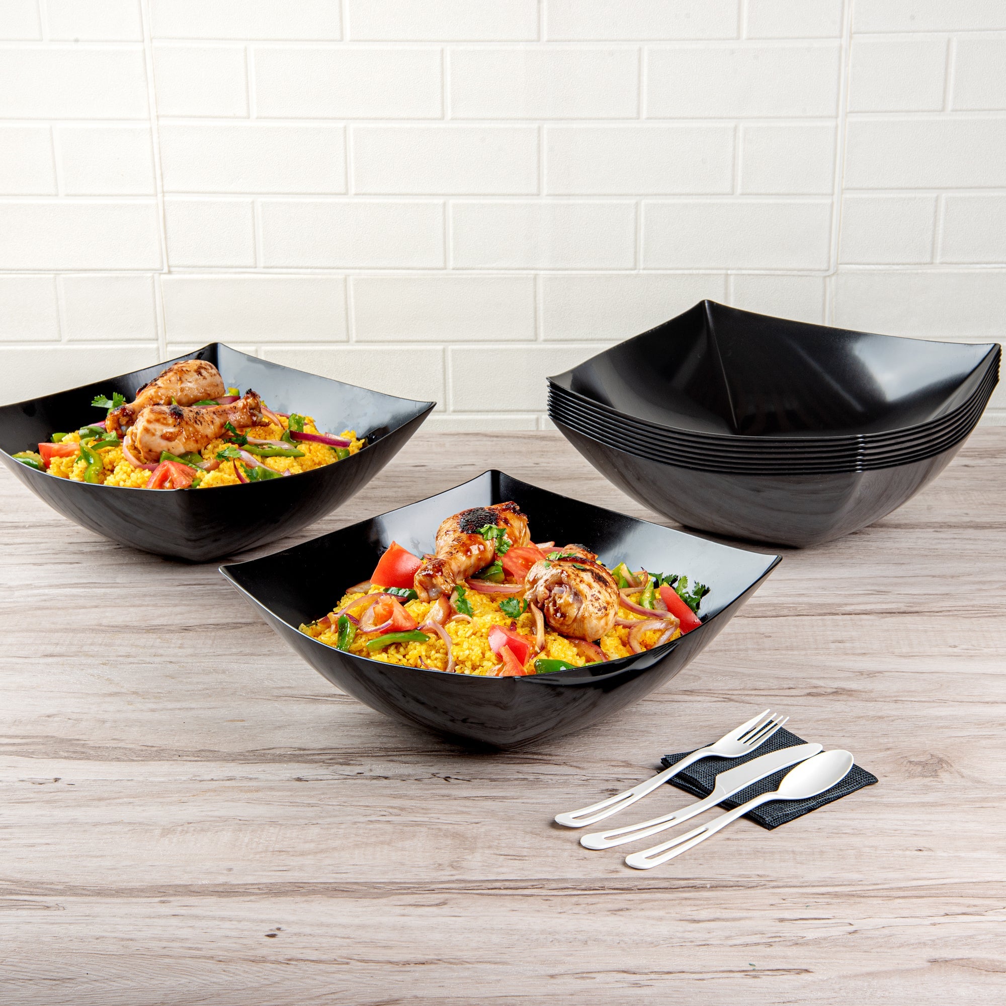 Moderna 128 oz Square Black Plastic Serving Bowl - 12" x 12" x 4" - 10 count box