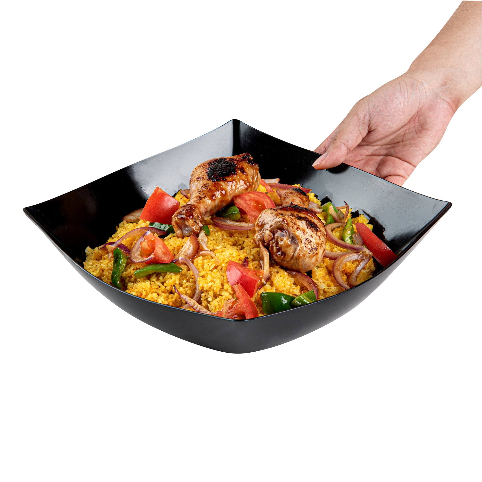 Moderna 128 oz Square Black Plastic Serving Bowl - 12" x 12" x 4" - 40 count box