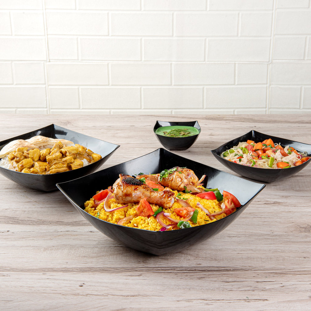 Moderna 128 oz Square Black Plastic Serving Bowl - 12" x 12" x 4" - 40 count box