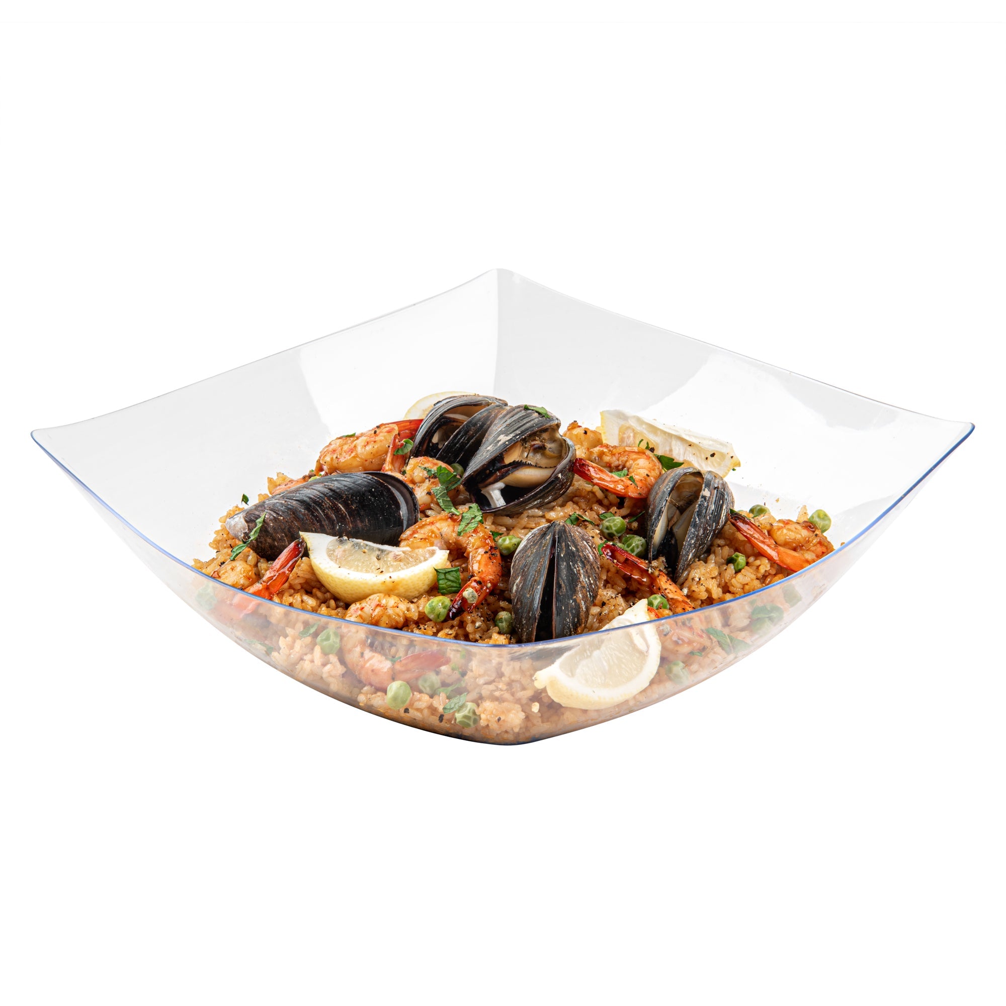 Moderna 128 oz Square Clear Plastic Serving Bowl - 12" x 12" x 4" - 10 count box