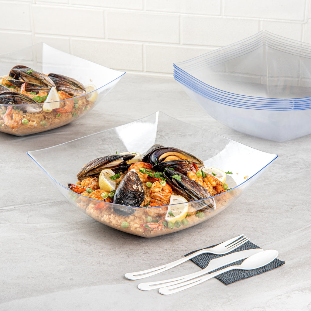 Moderna 128 oz Square Clear Plastic Serving Bowl - 12" x 12" x 4" - 10 count box