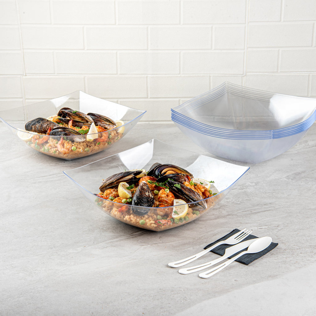 Moderna 128 oz Square Clear Plastic Serving Bowl - 12" x 12" x 4" - 40 count box