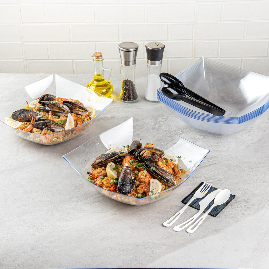 Moderna 128 oz Square Clear Plastic Serving Bowl - 12" x 12" x 4" - 40 count box