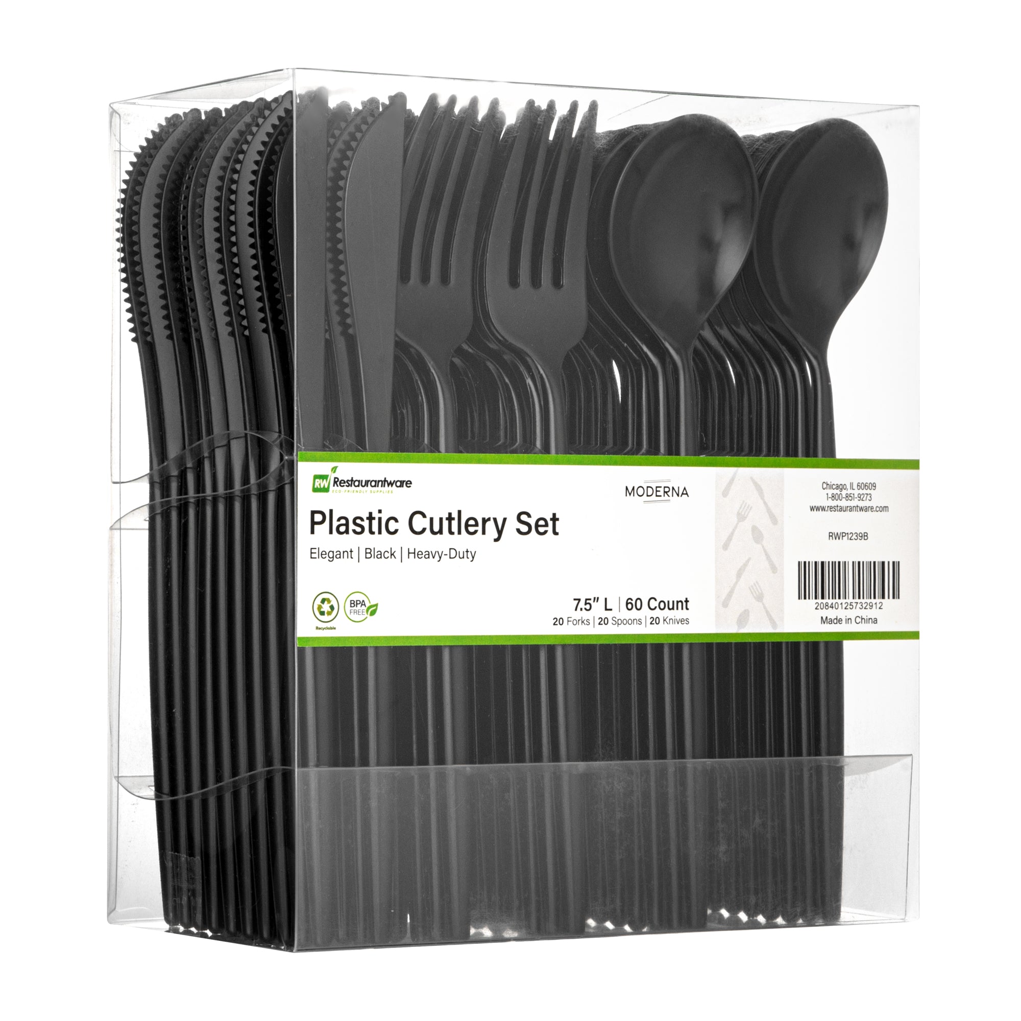 Moderna Black Plastic Cutlery Set - 7 1/2" - 60 count box