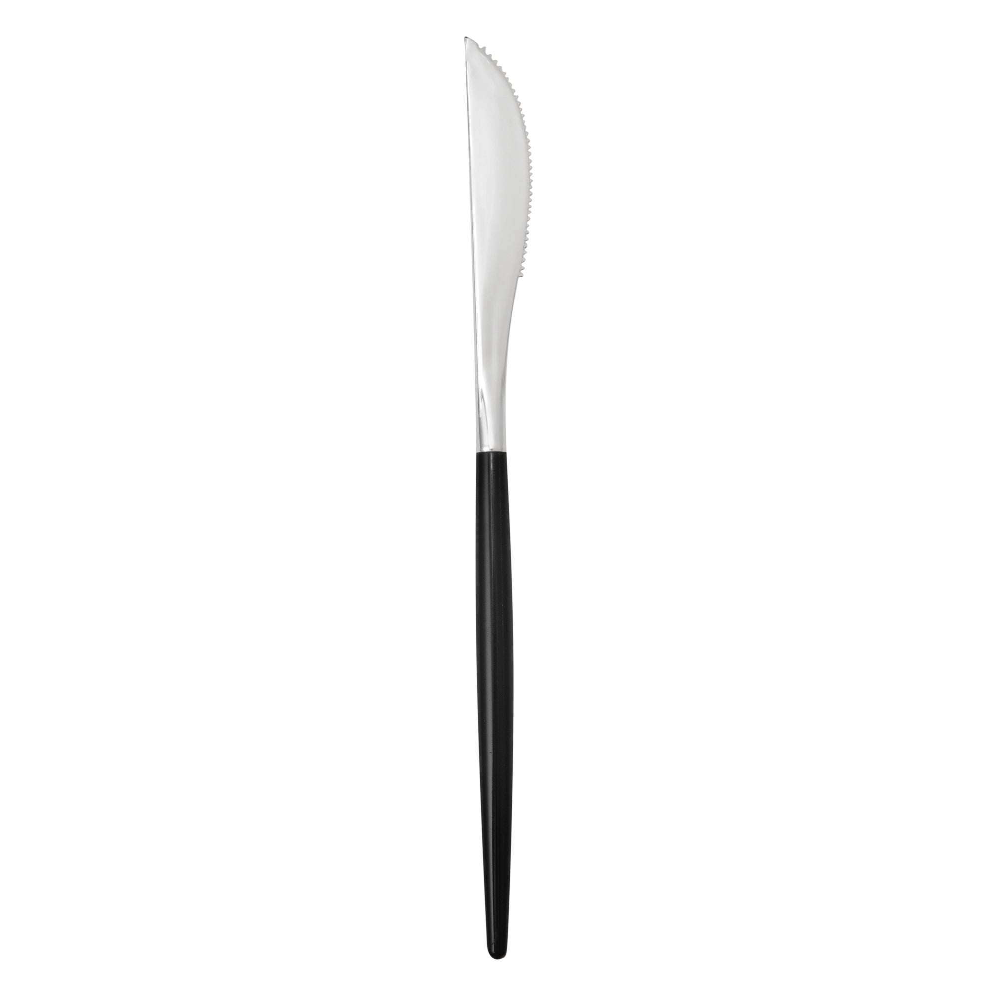 Moderna Silver Plastic Knife - with Black Handle - 7 3/4" - 50 count box