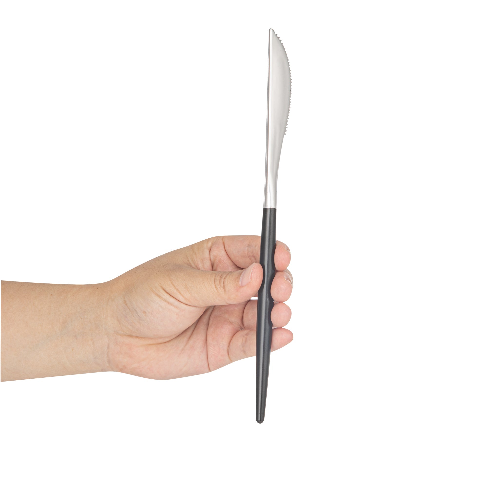 Moderna Silver Plastic Knife - with Black Handle - 7 3/4" - 500 count box