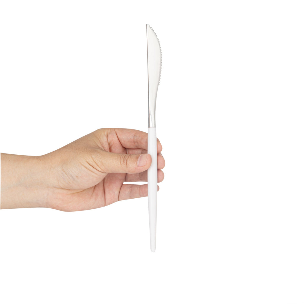 Moderna Silver Plastic Knife - with White Handle - 7 3/4" - 50 count box