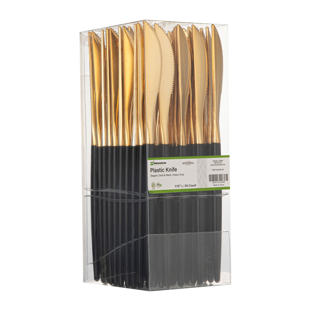 Moderna Gold Plastic Knife - with Black Handle - 7 3/4" - 500 count box