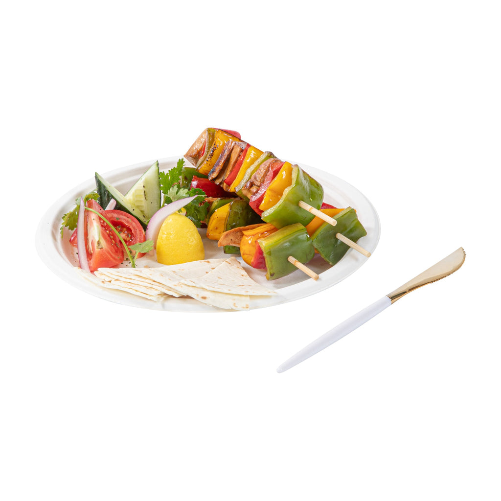 Moderna Gold Plastic Knife - with White Handle - 7 3/4" - 50 count box