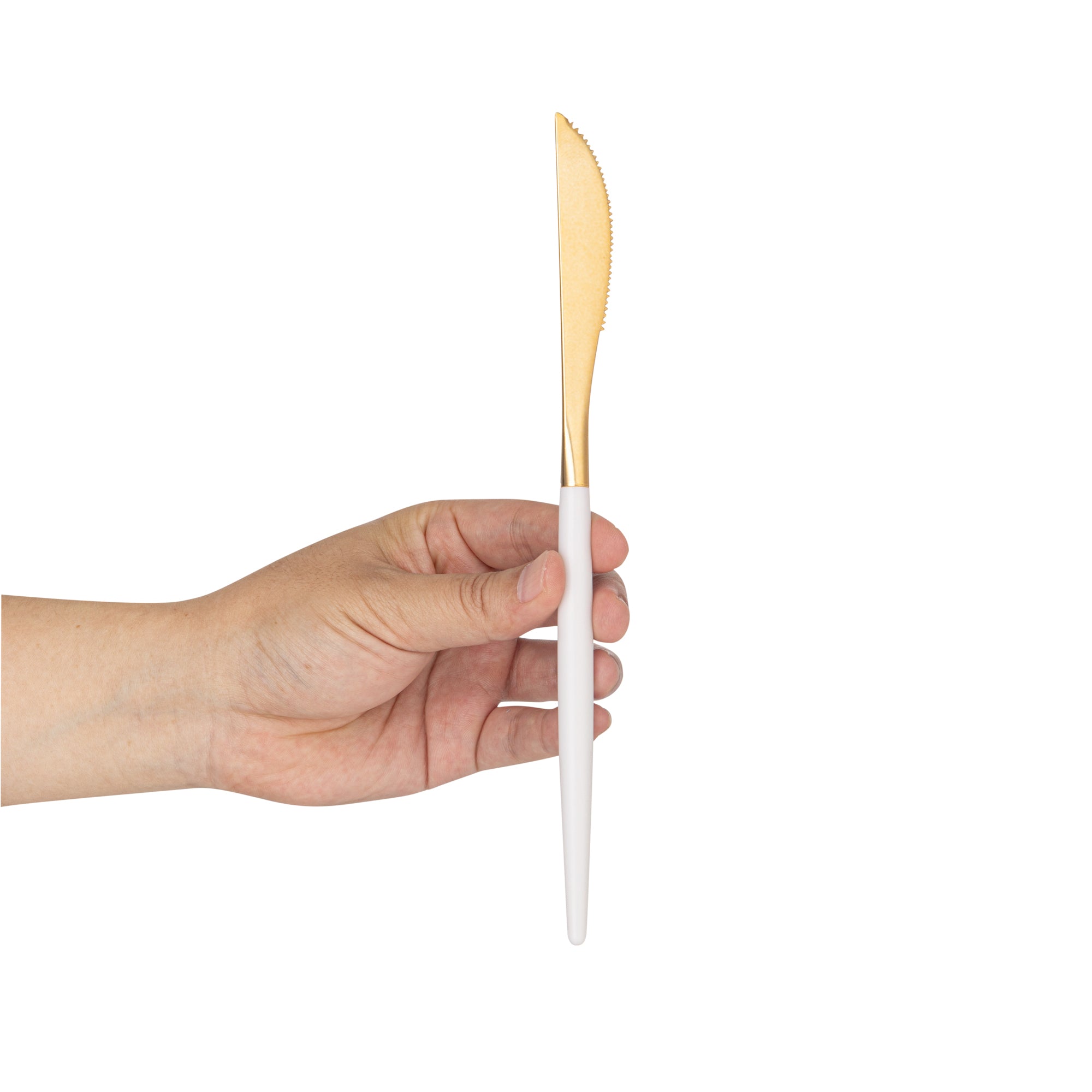 Moderna Gold Plastic Knife - with White Handle - 7 3/4" - 50 count box