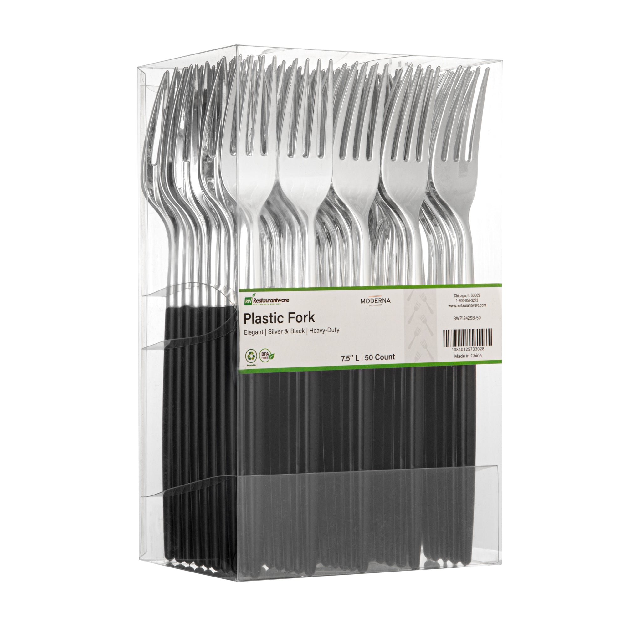 Moderna Silver Plastic Fork - with Black Handle - 7 1/2" - 500 count box
