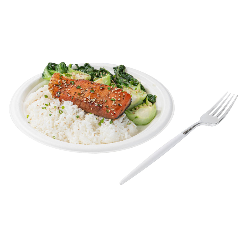 Moderna Silver Plastic Fork - with White Handle - 7 1/2" - 50 count box