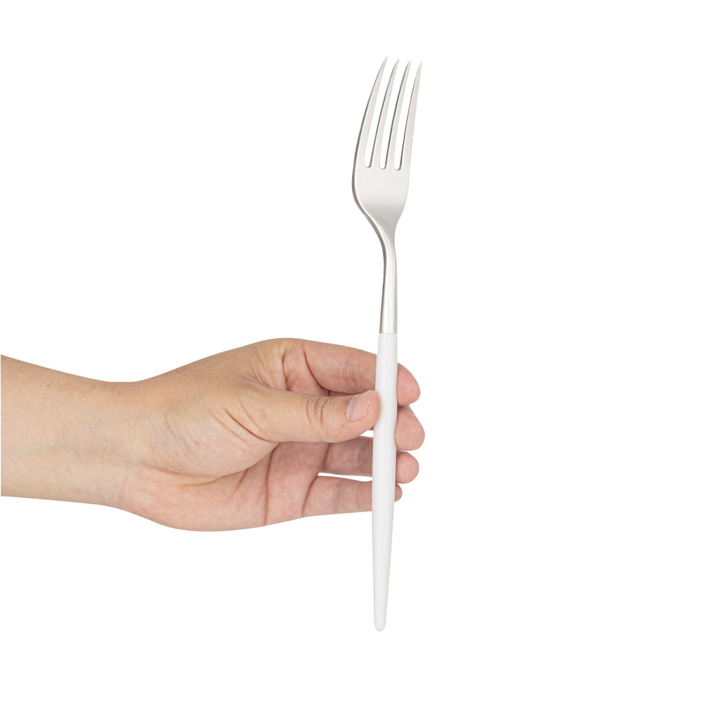 Moderna Silver Plastic Fork - with White Handle - 7 1/2" - 50 count box