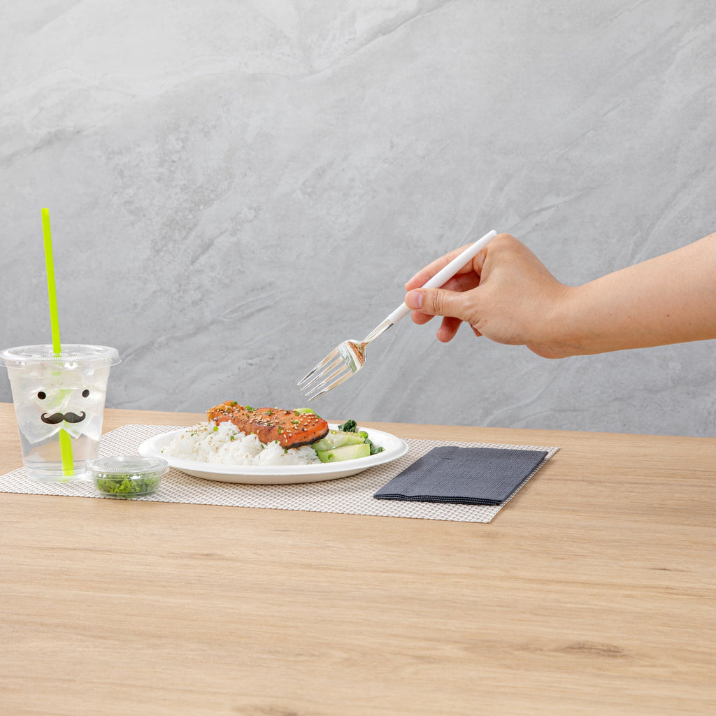 Moderna Silver Plastic Fork - with White Handle - 7 1/2" - 500 count box