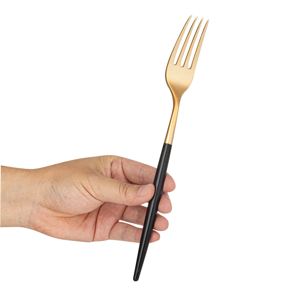 Moderna Gold Plastic Fork - with Black Handle - 7 1/2" - 50 count box