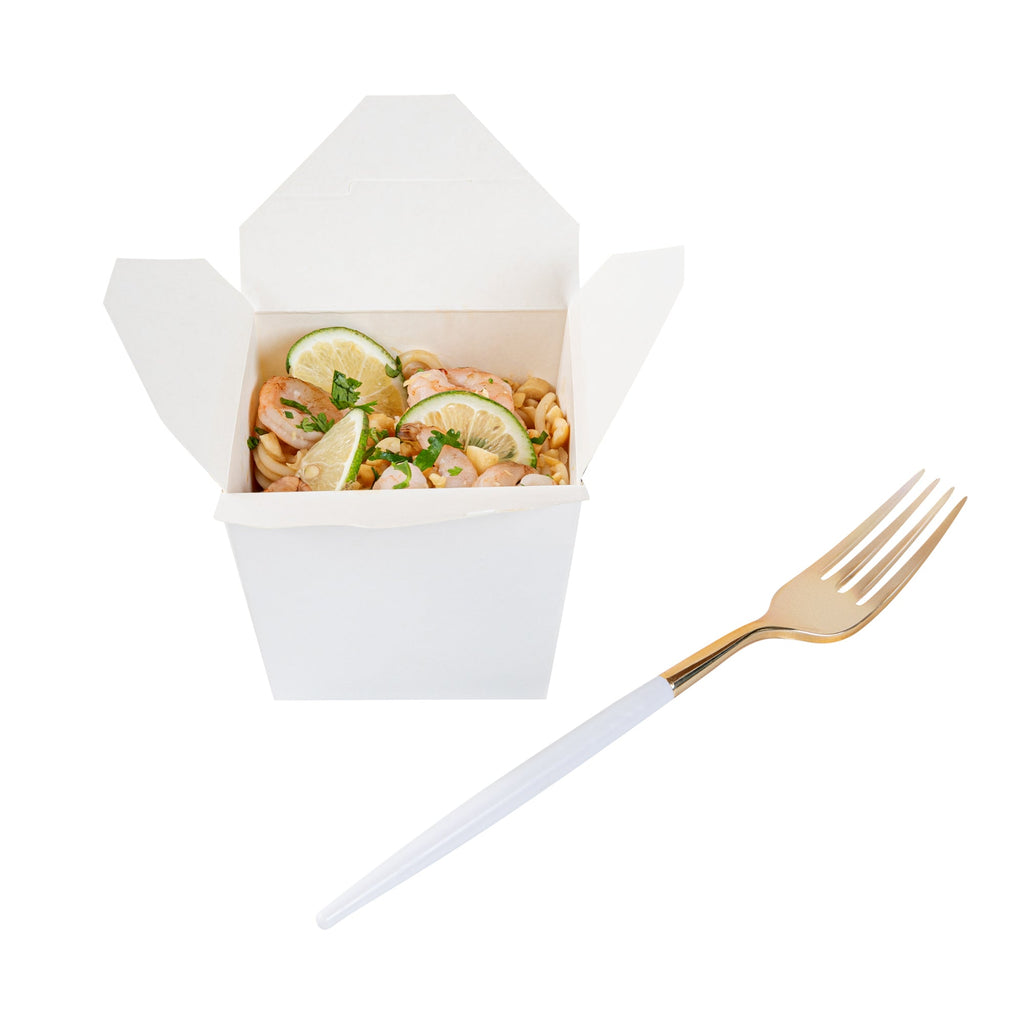 Moderna Gold Plastic Fork - with White Handle - 7 1/2" - 50 count box