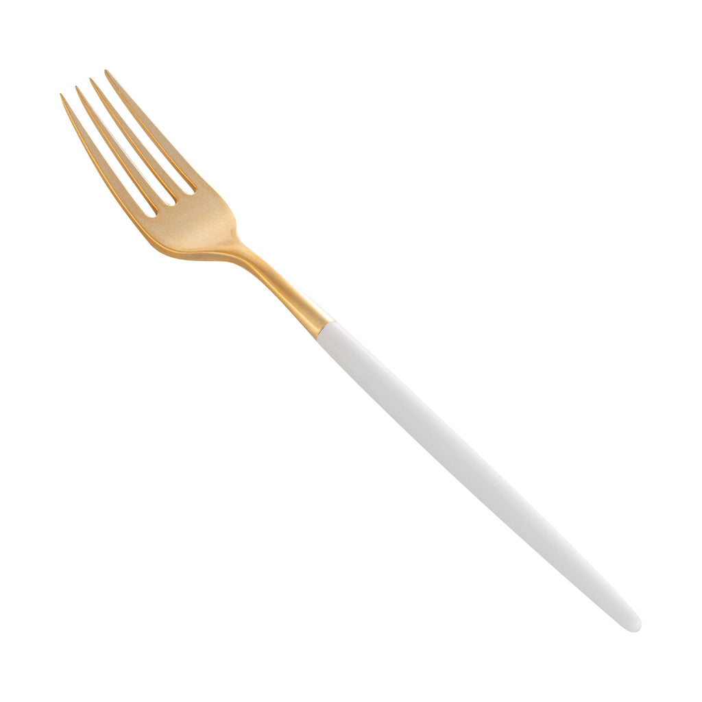 Moderna Gold Plastic Fork - with White Handle - 7 1/2" - 50 count box