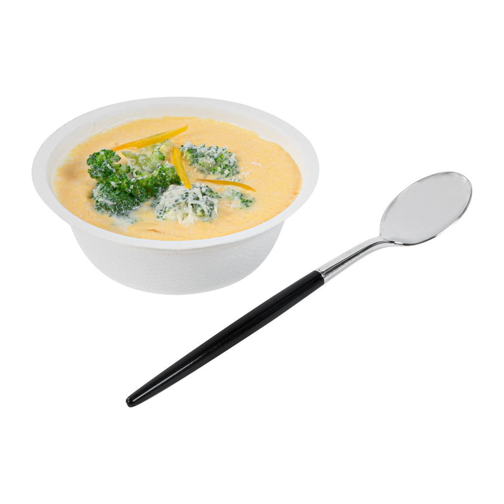 Moderna Silver Plastic Spoon - with Black Handle - 7 3/4" - 500 count box