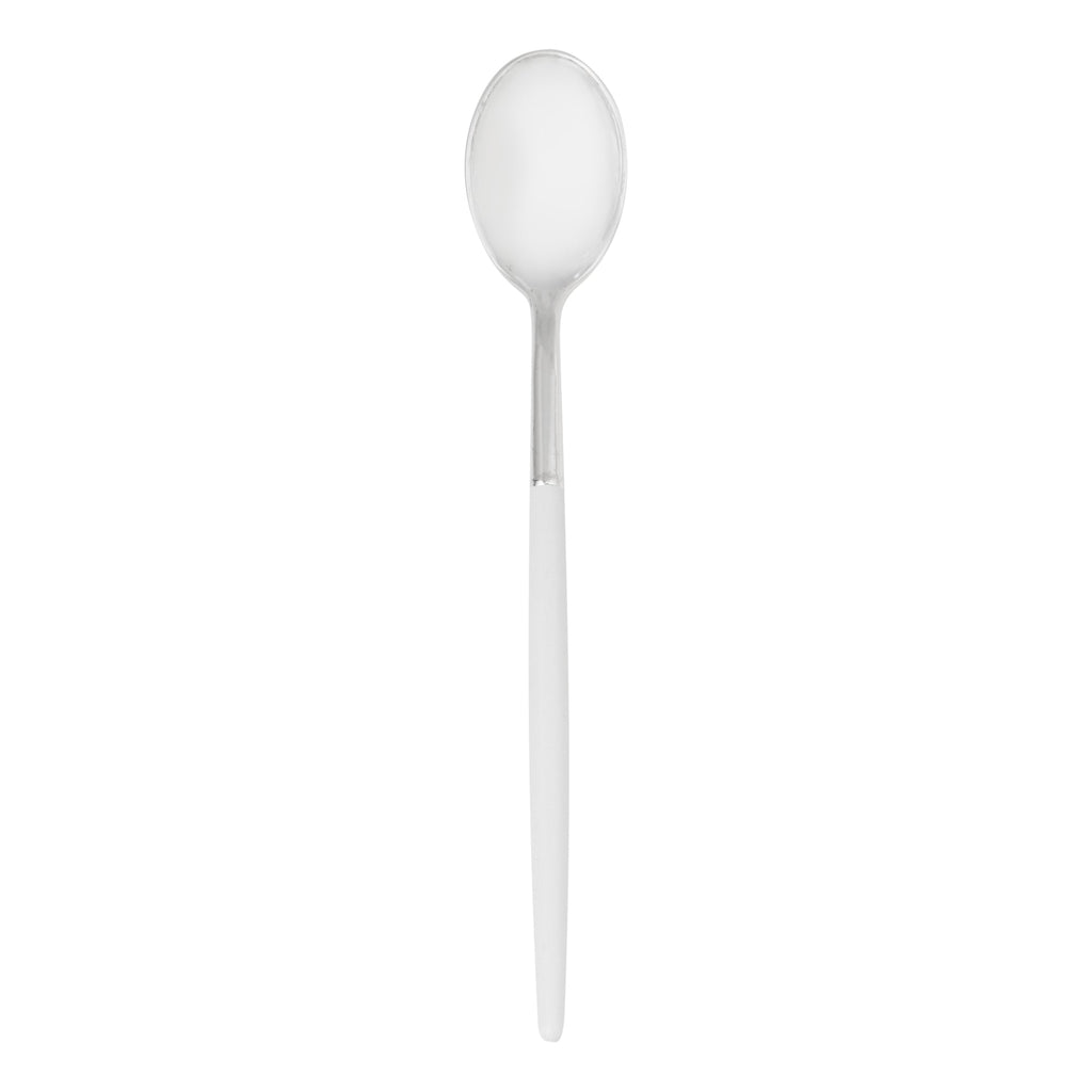 Moderna Silver Plastic Spoon - with White Handle - 7 3/4" - 50 count box