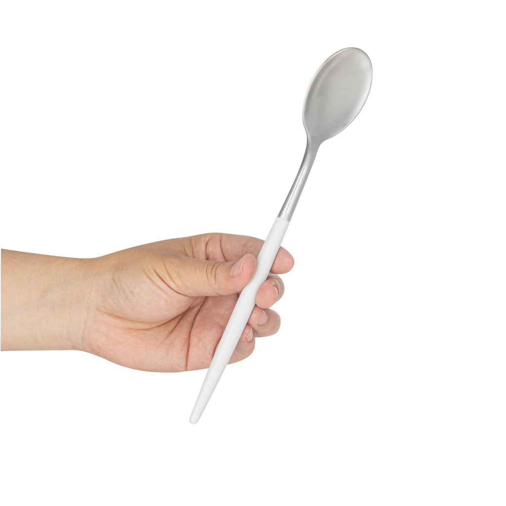 Moderna Silver Plastic Spoon - with White Handle - 7 3/4" - 50 count box