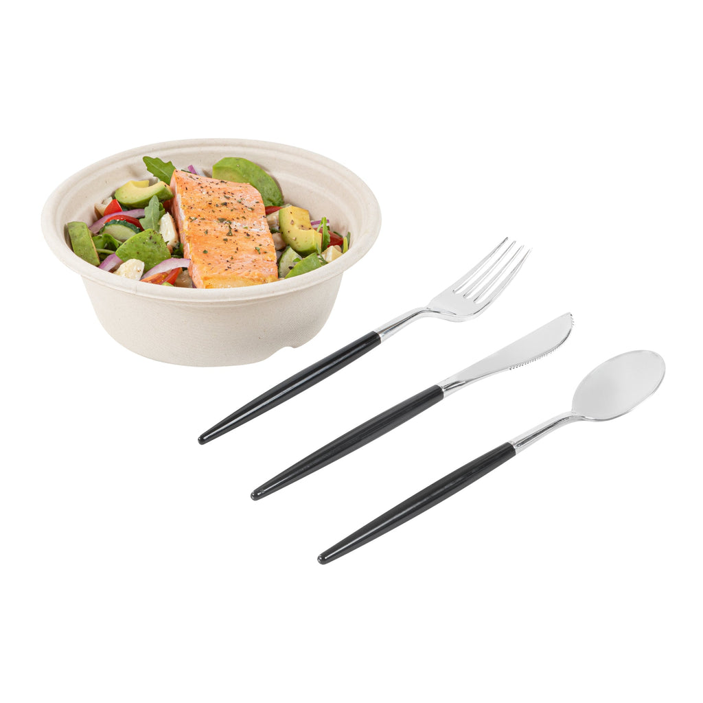 Moderna Silver Plastic Cutlery Set - with Black Handle - 7 1/2" - 60 count box