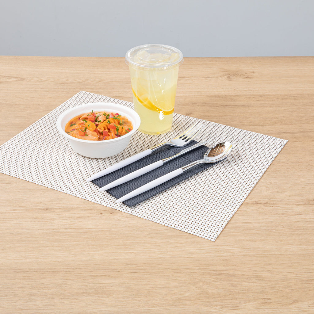 Moderna Silver Plastic Cutlery Set - with White Handle - 7 1/2" - 60 count box