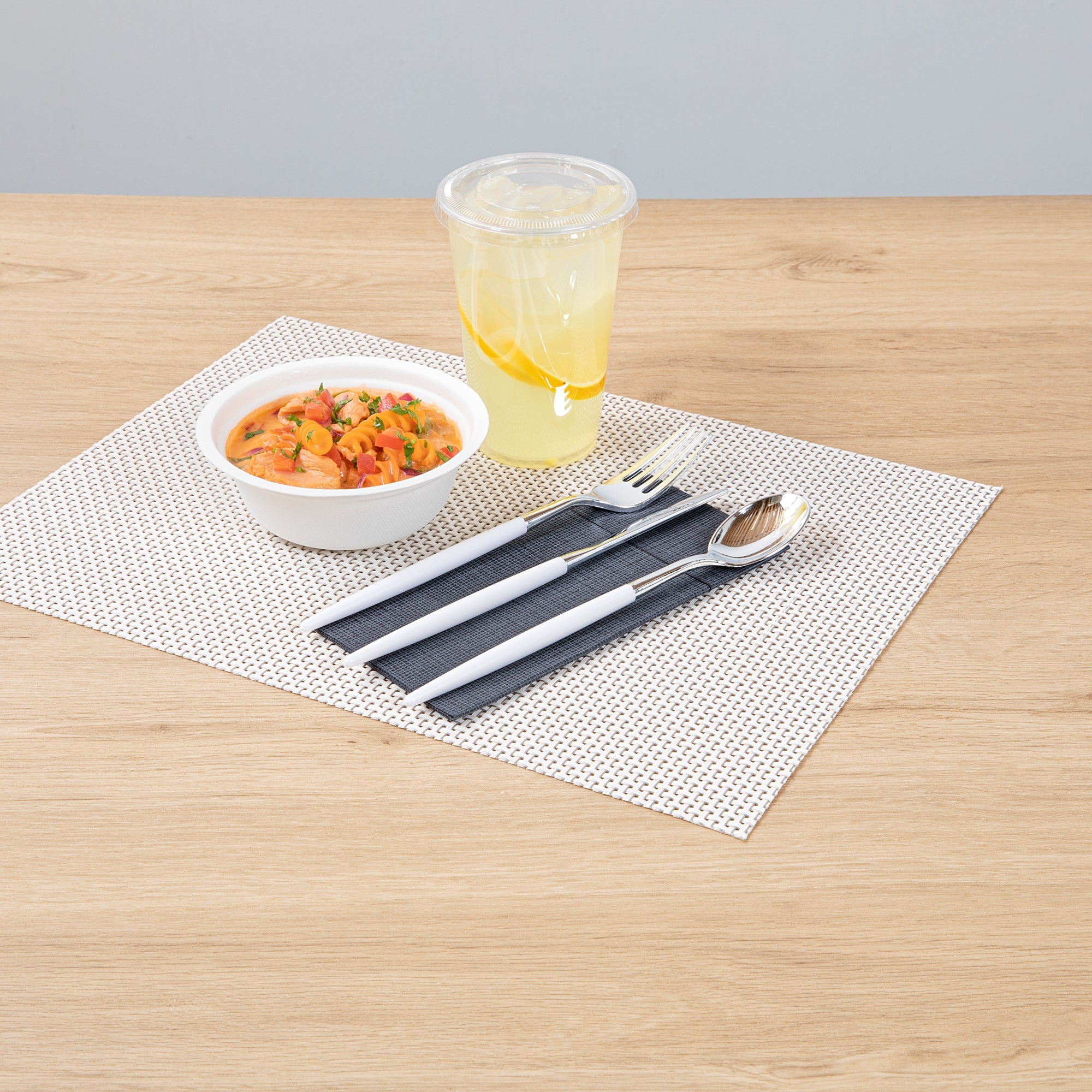 Moderna Silver Plastic Cutlery Set - with White Handle - 7 1/2" - 60 count box