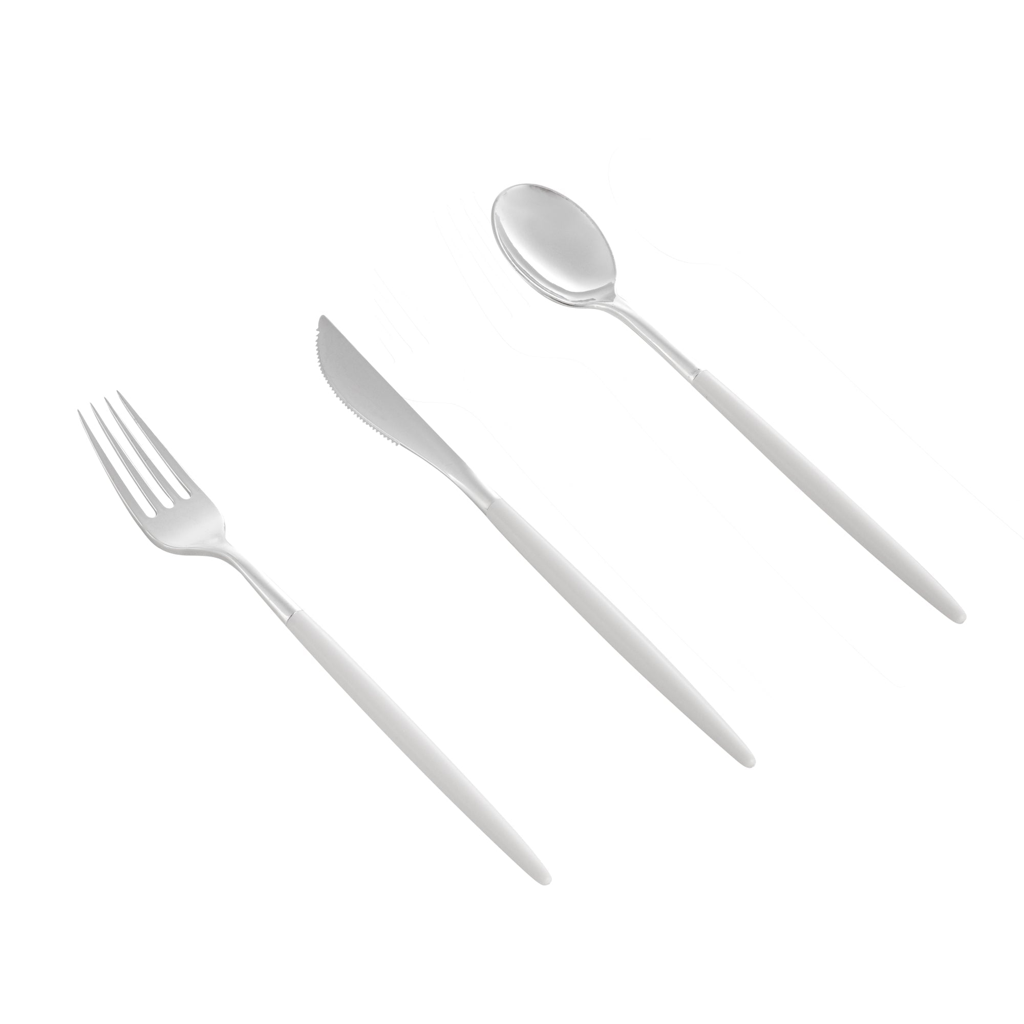 Moderna Silver Plastic Cutlery Set - with White Handle - 7 1/2" - 60 count box