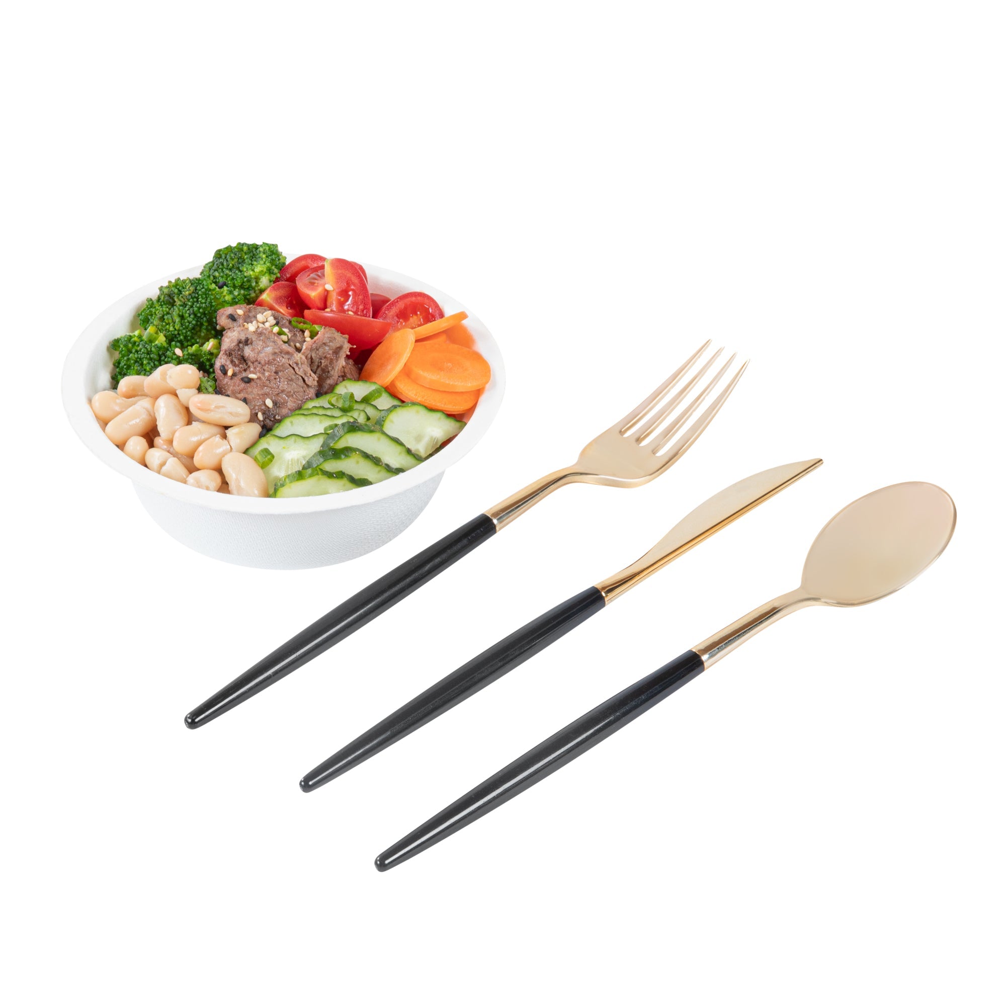Moderna Gold Plastic Cutlery Set - with Black Handle - 7 1/2" - 60 count box
