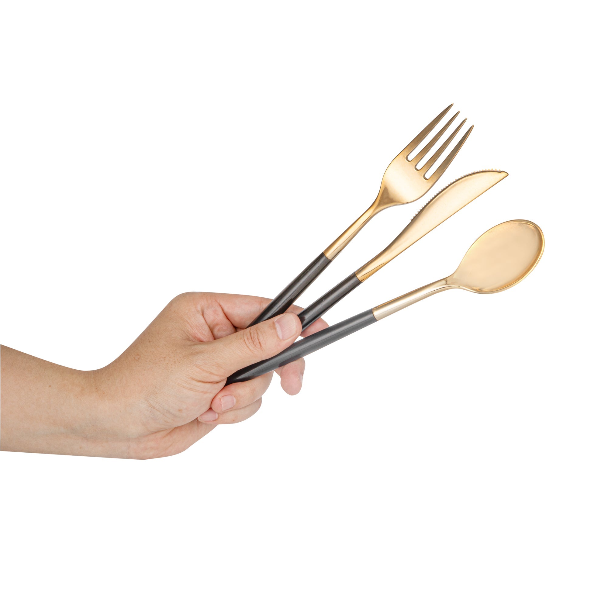 Moderna Gold Plastic Cutlery Set - with Black Handle - 7 1/2" - 60 count box