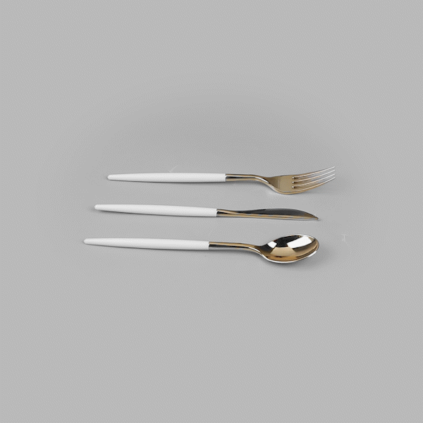 Moderna Gold Plastic Cutlery Set - with White Handle - 7 1/2" - 60 count box